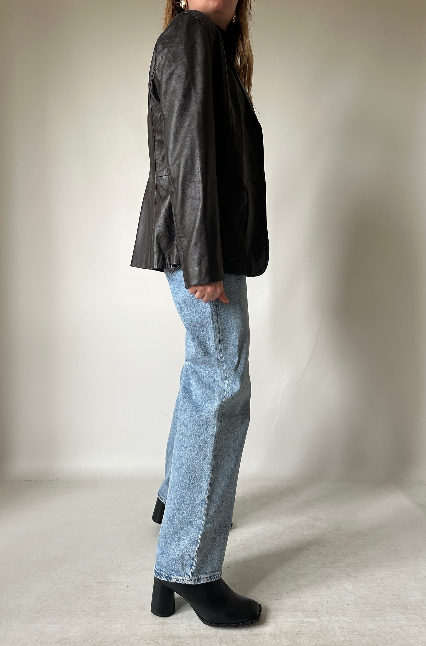 Nappa chocolate leather blazer