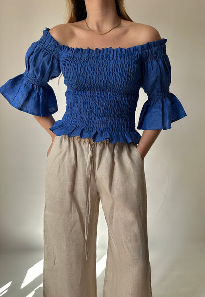 Top Dafne in lino - blu