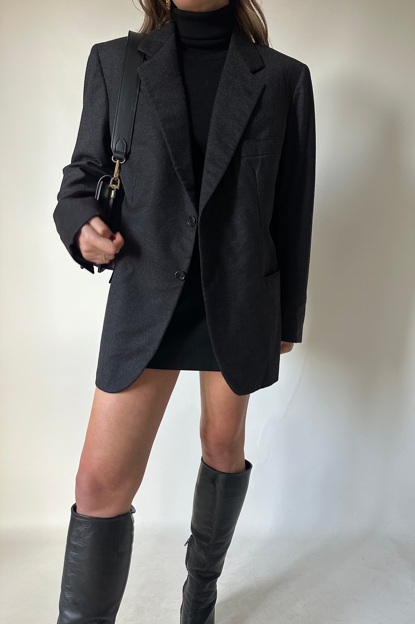Minimal wool dark grey blazer