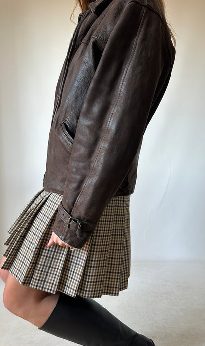 Chocolate petite leather bomber
