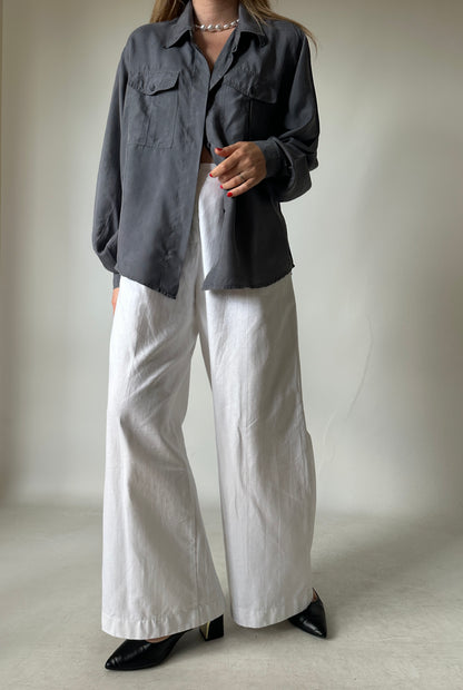 Grey oversize 100% silk shirt