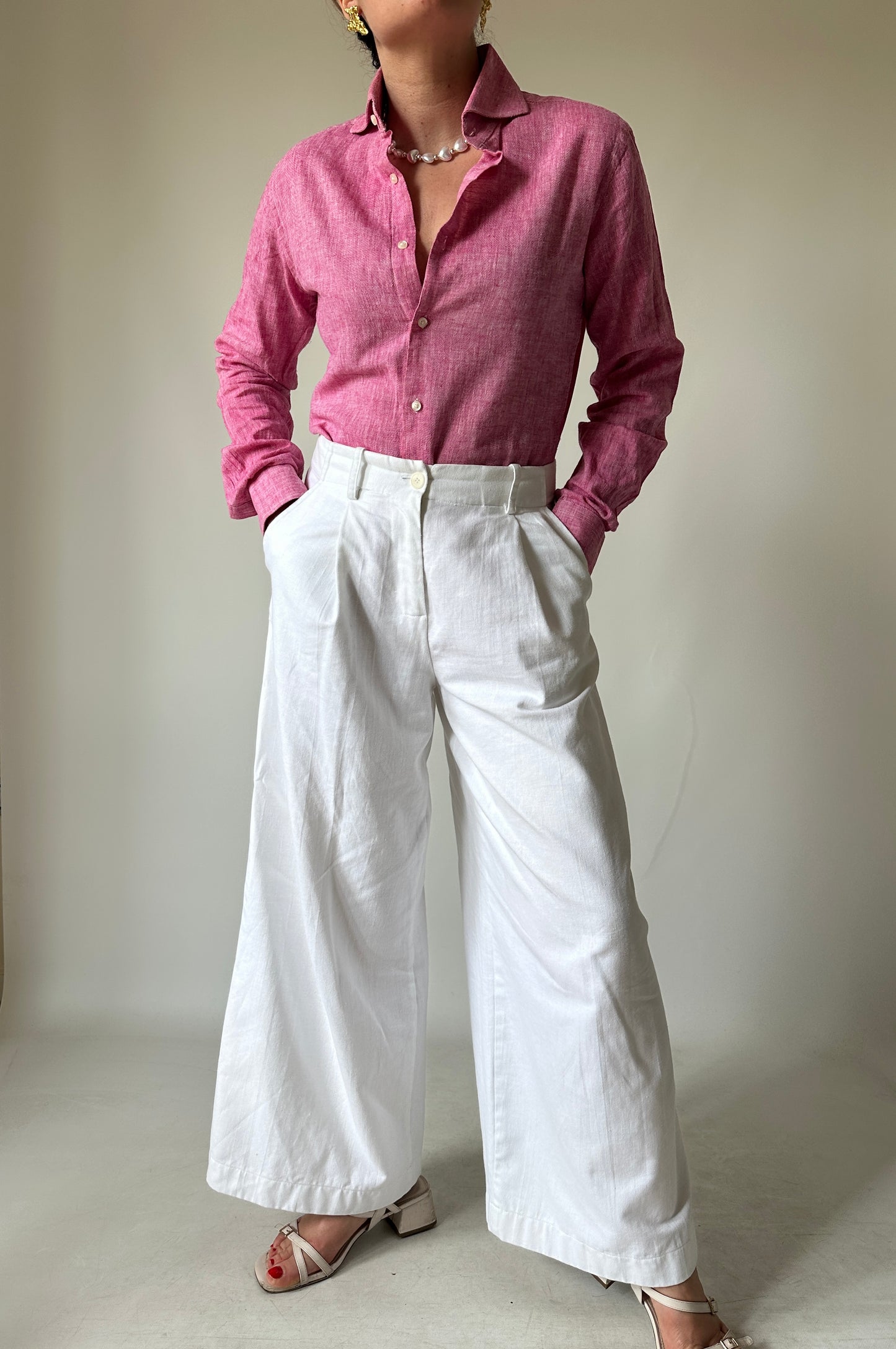 Tailored 100% linen pink shirt