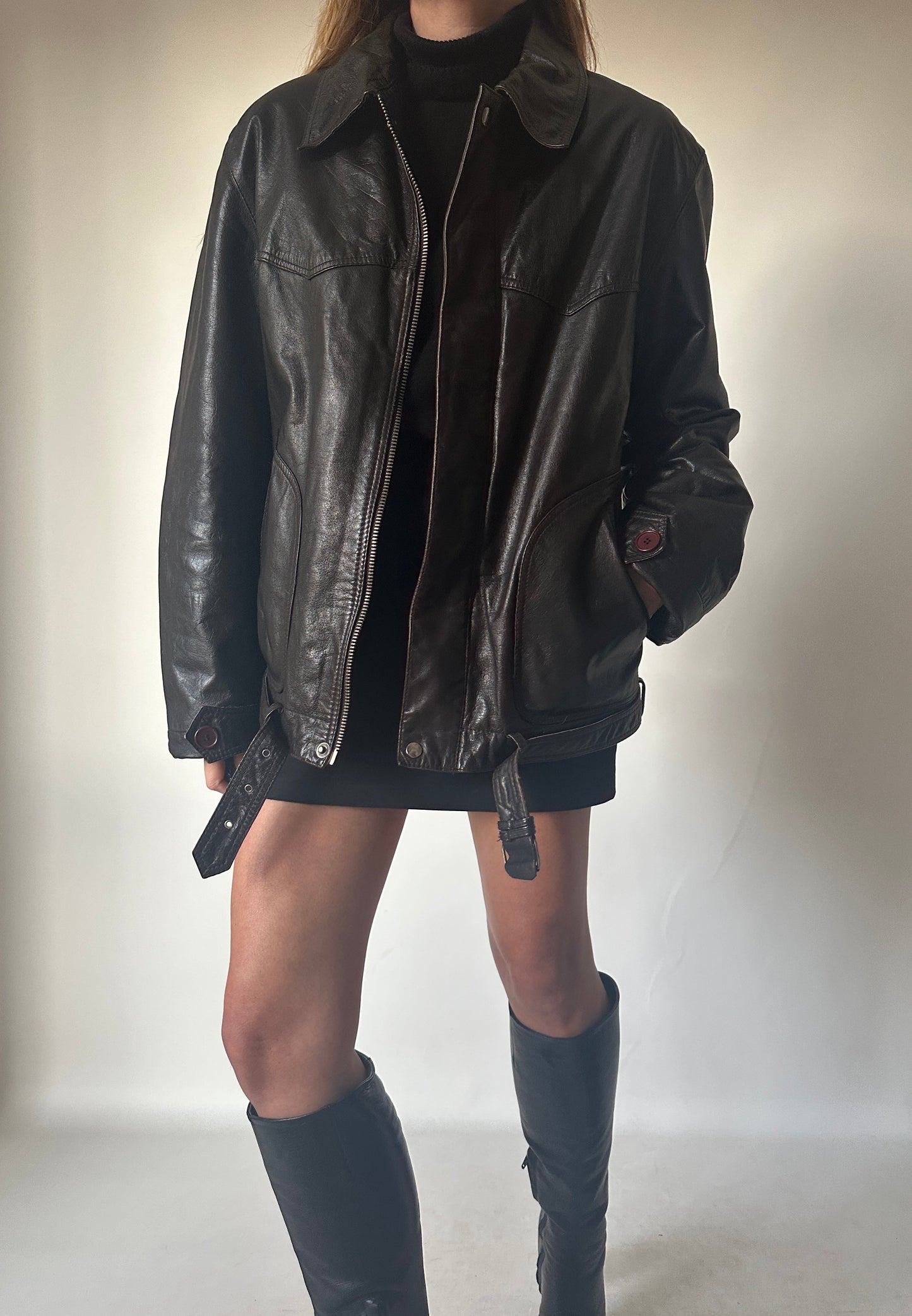 Beautiful leather dark chocolate biker