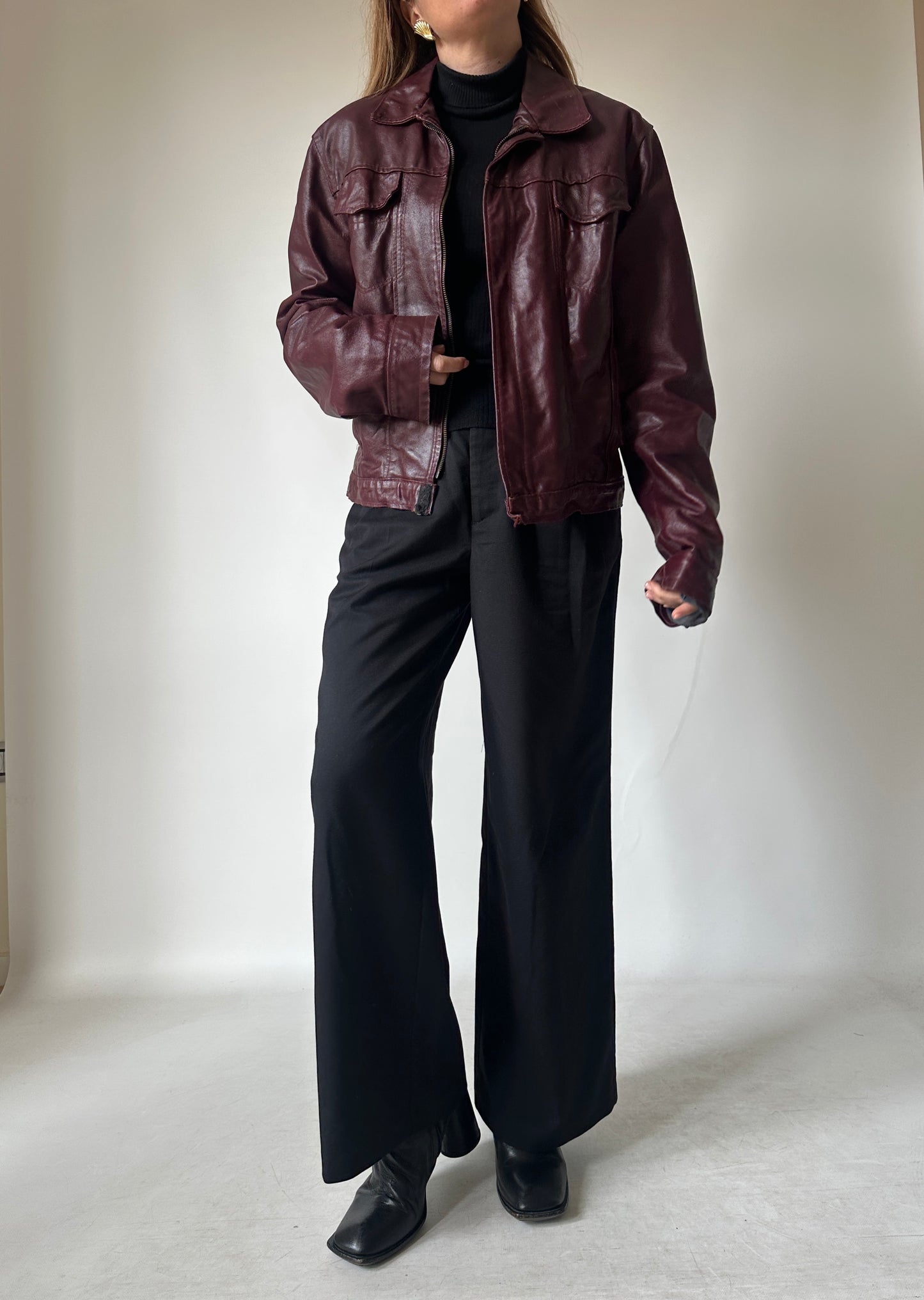 Burgundy minimal leather jacket
