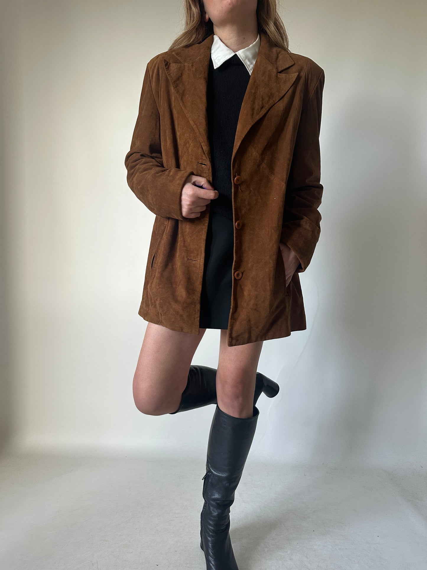 Brown real leather suede jacket
