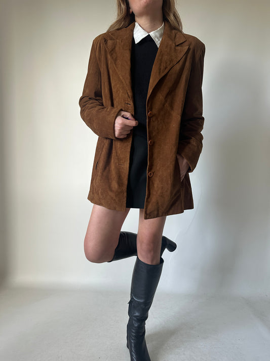 Brown real leather suede jacket
