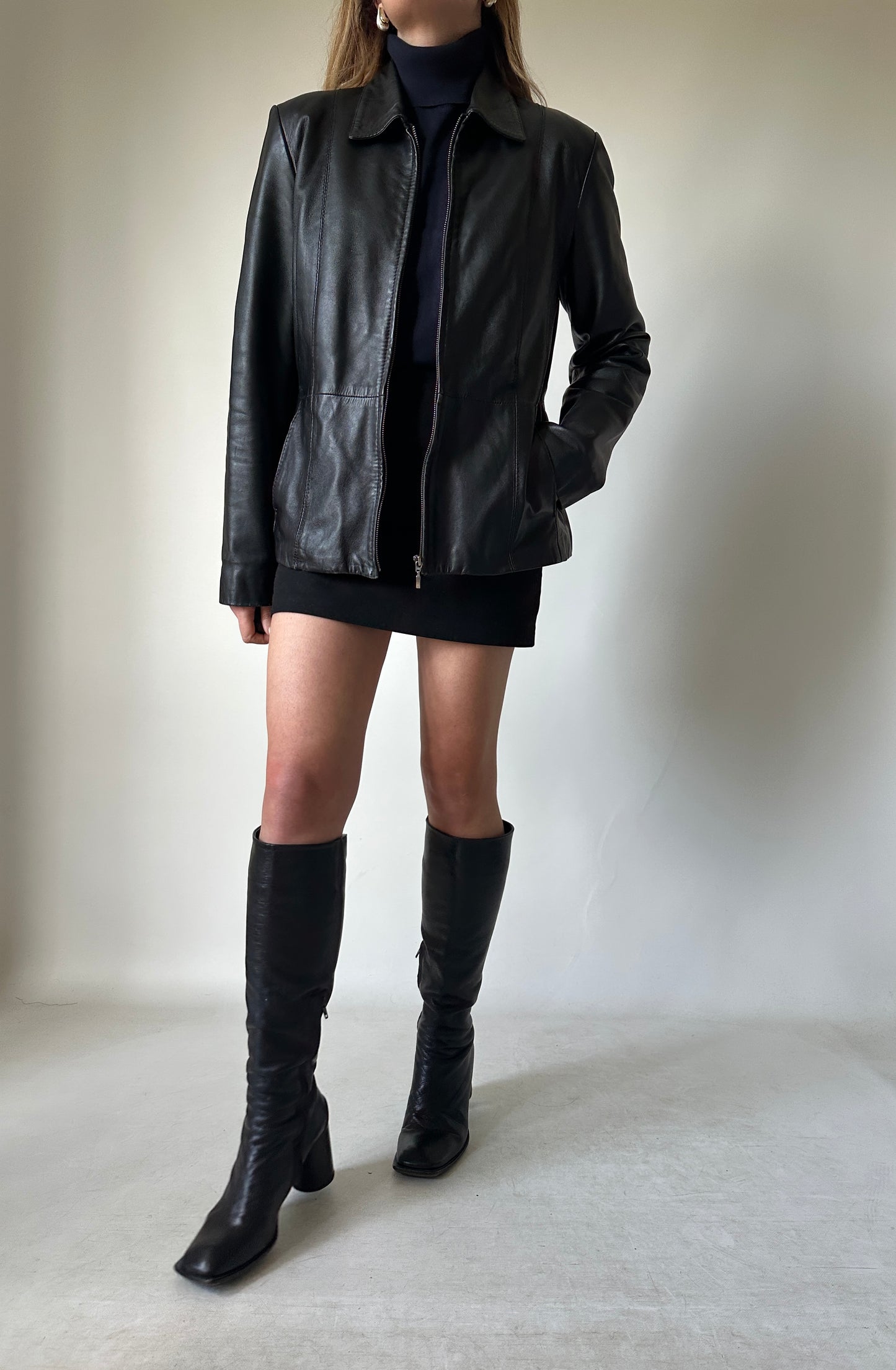 Minimal black leather jacket