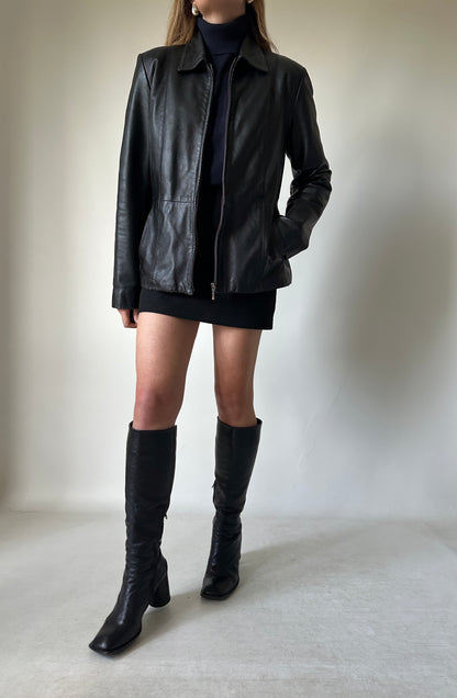 Minimal black leather jacket