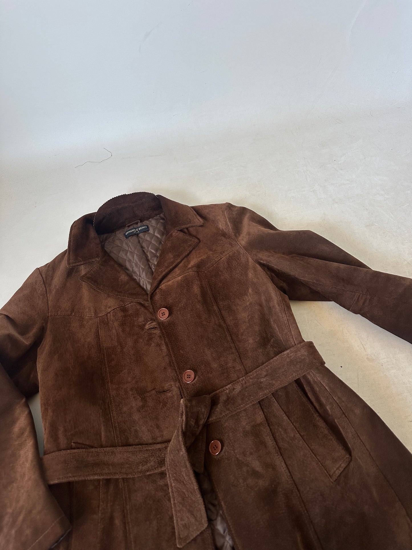 Chocolate suede jacket with belt