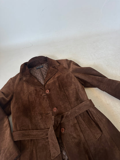 Chocolate suede jacket with belt