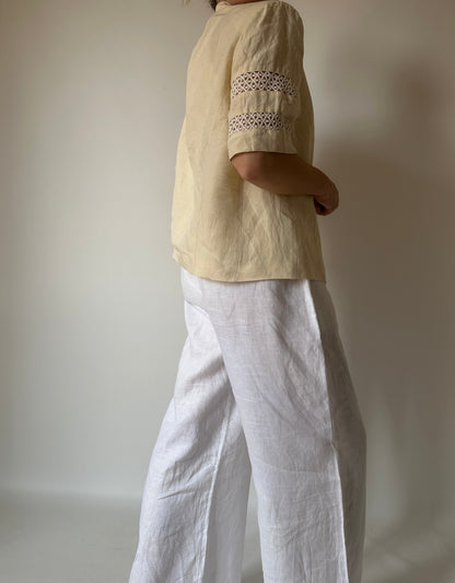Tailored pure linen cream shirt