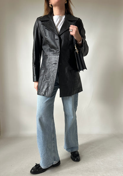Minimal black leather jacket