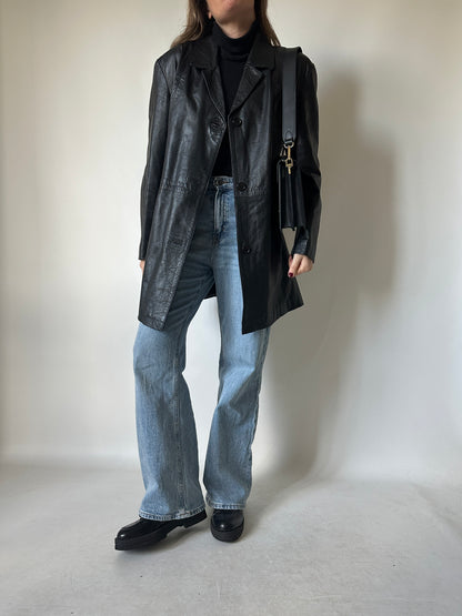 Minimal black leather jacket