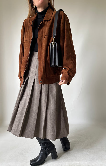 Dark brown suede bomber