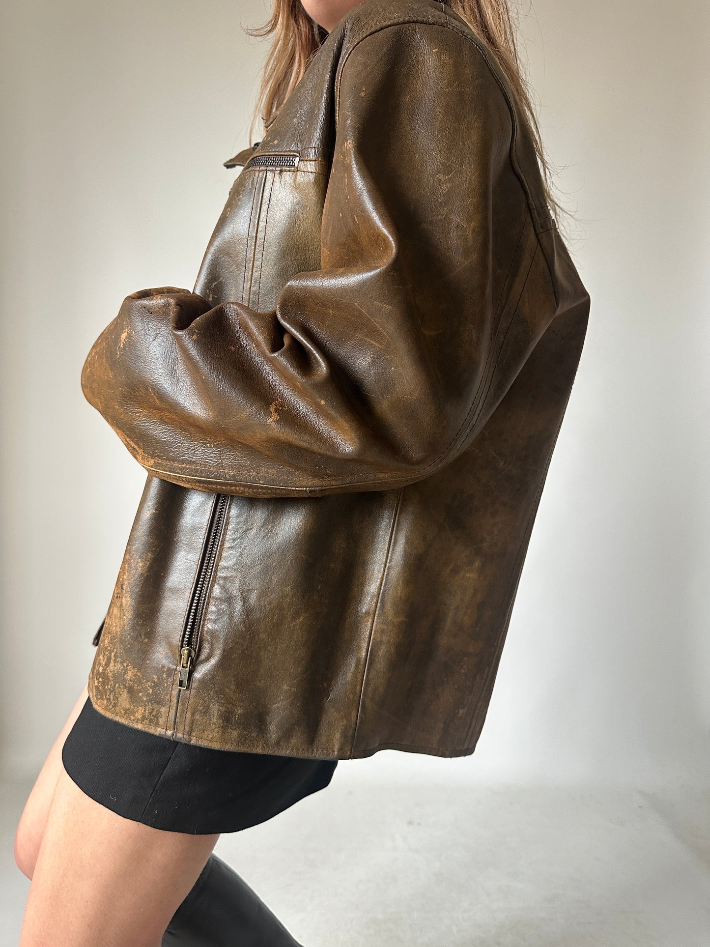 Dreamy distressed rusted leather biker