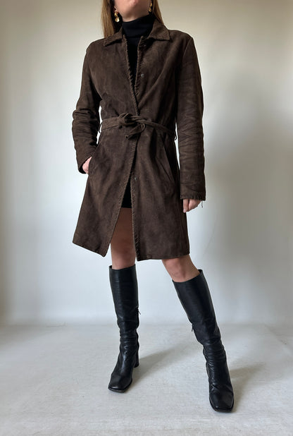 Unique chocolate suede leather trench