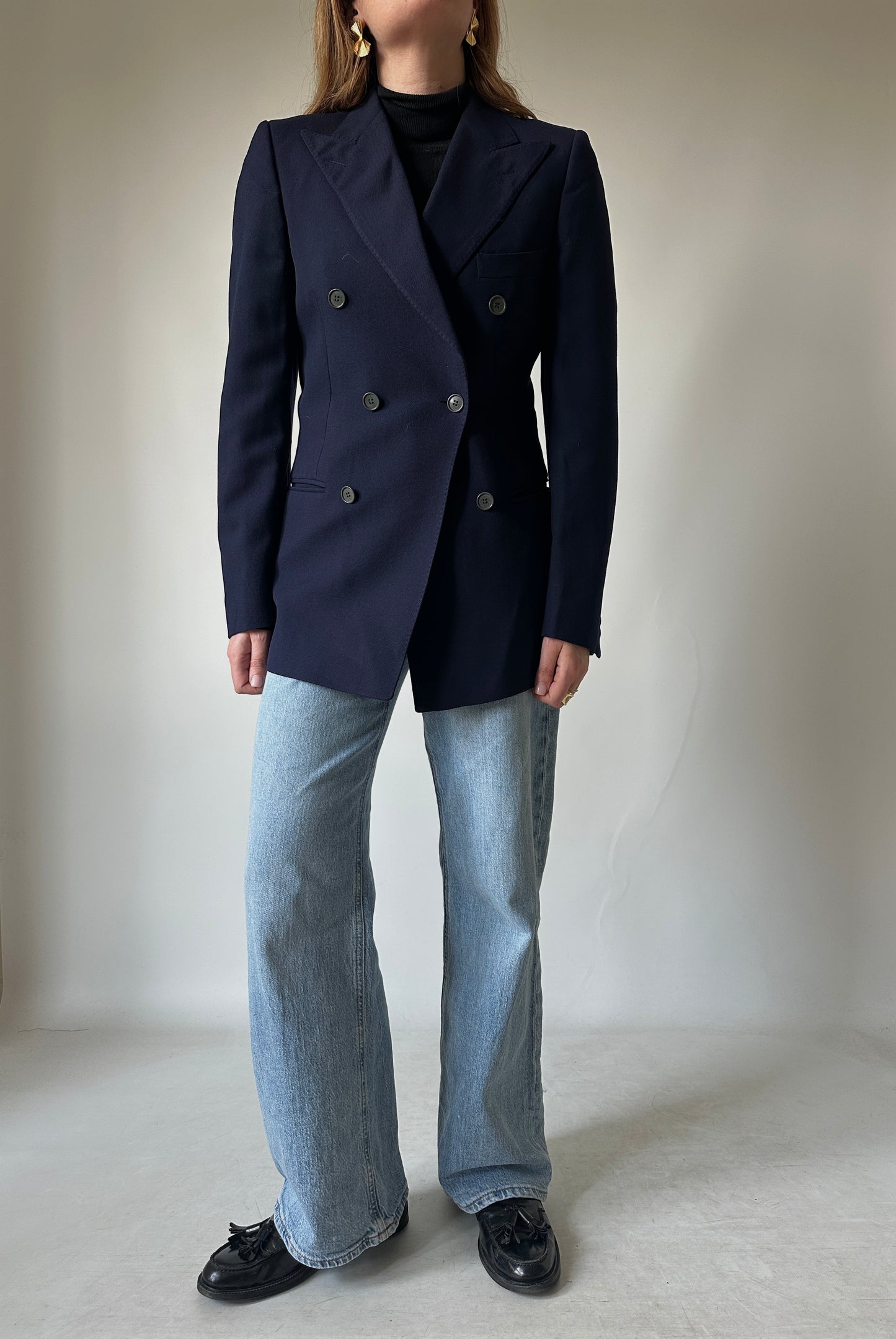 Double-breast virgin wool petite blazer
