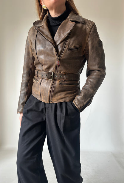 Dreamy brown distressed petite biker