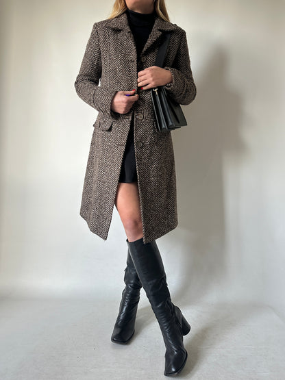 Chocolate herringbone petite coat