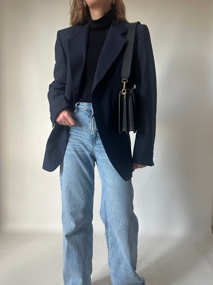Minimal navy pinstriped blazer