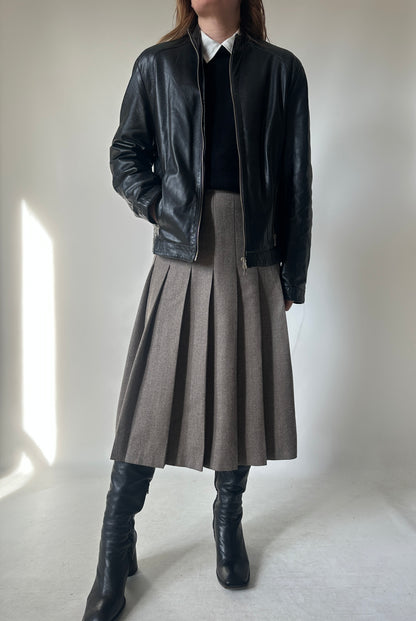 Black leather petite bomber