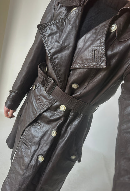 Chocolate leather trench with belt