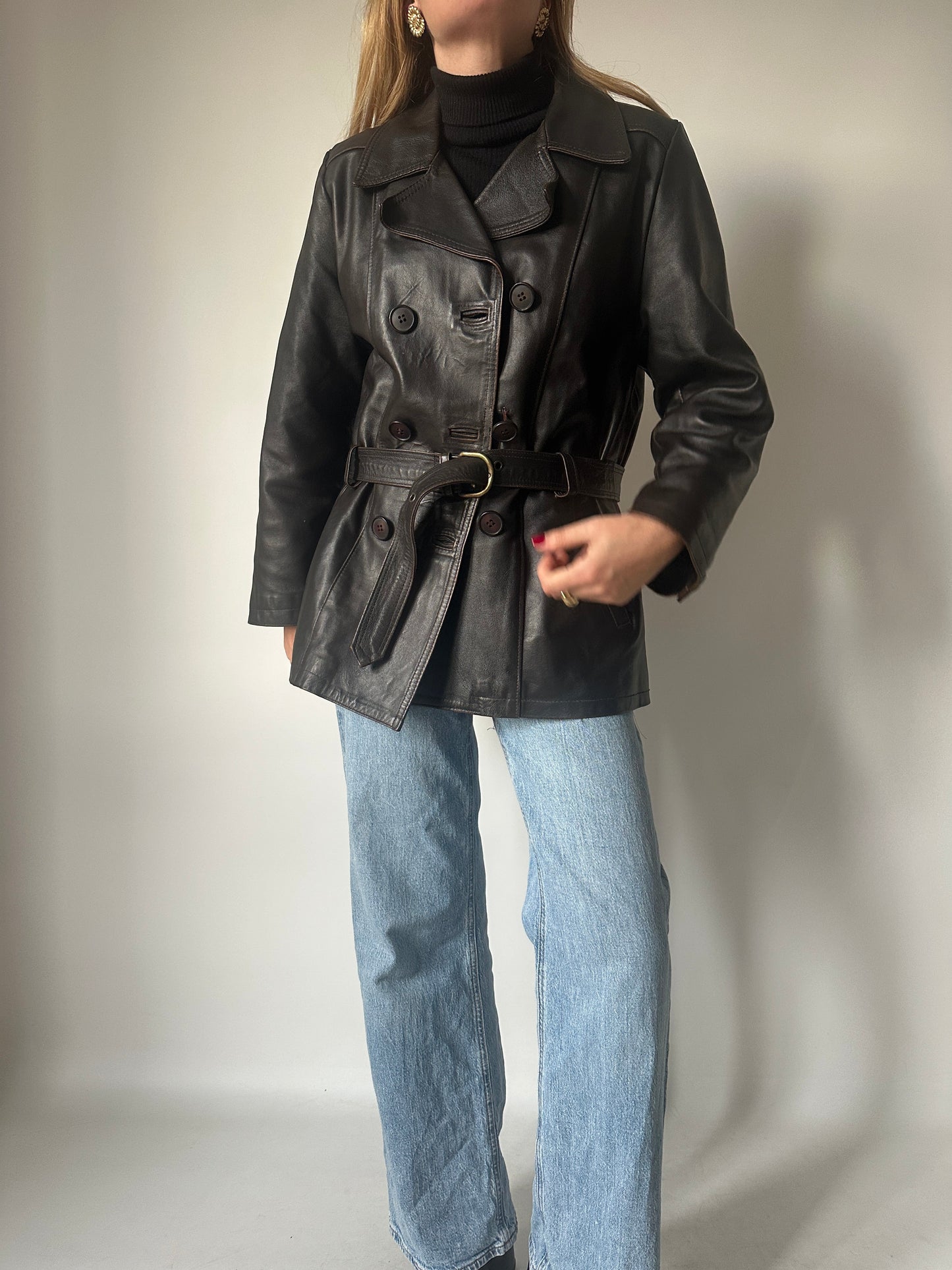 Chocolate petite leather jacket
