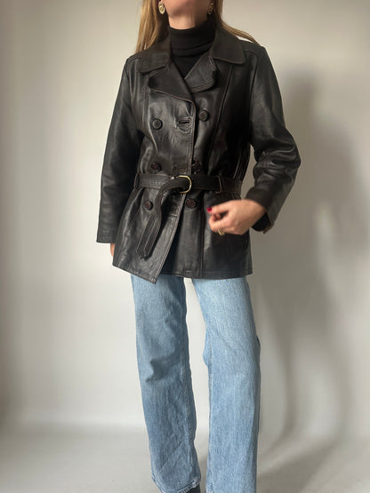 Chocolate petite leather jacket