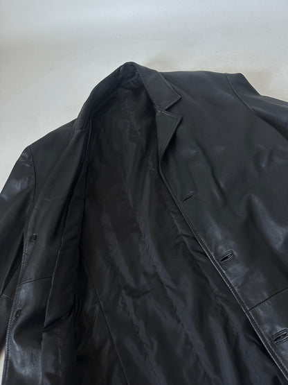 Long leather black coat