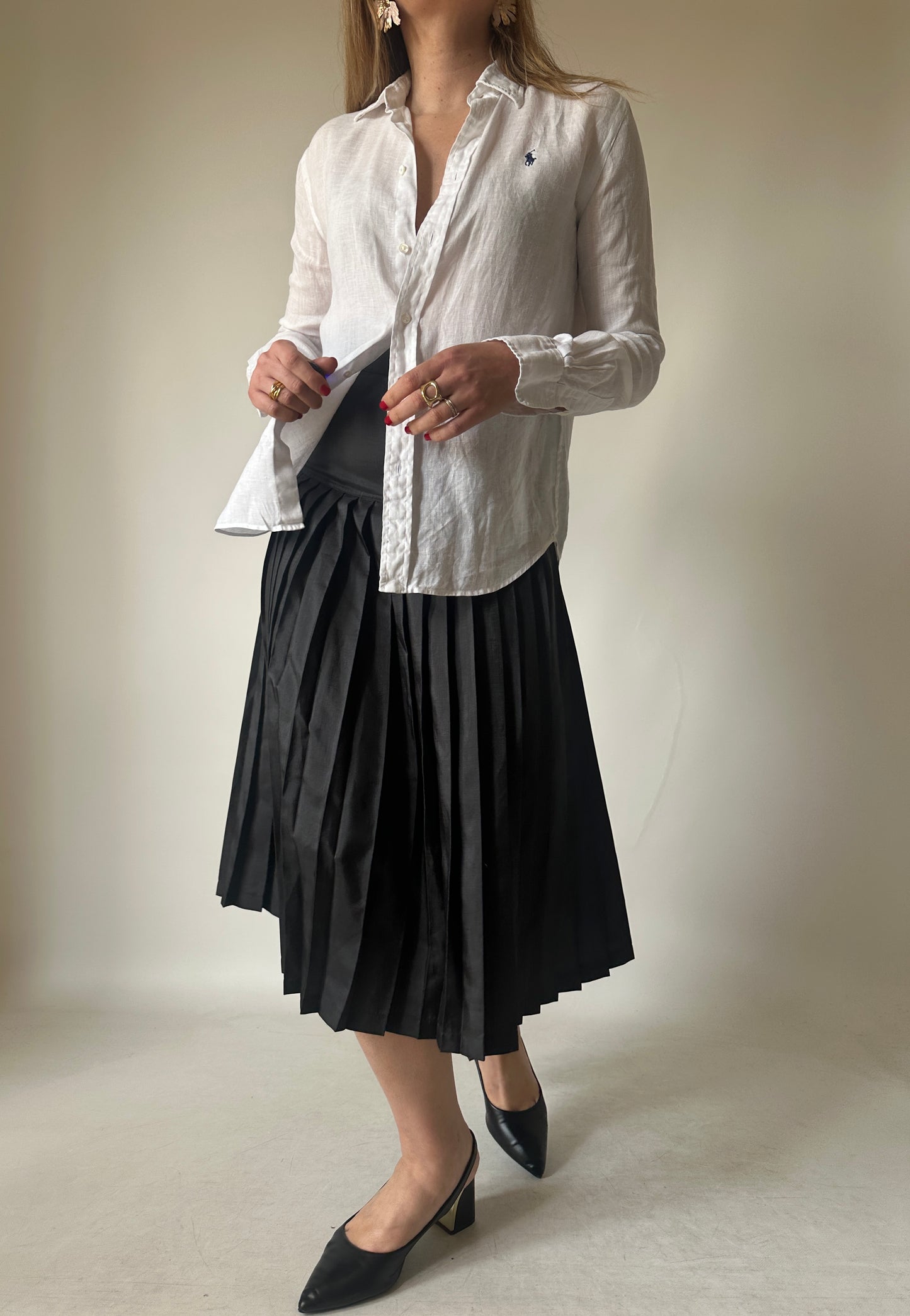 RALPH LAUREN linen white petite shirt