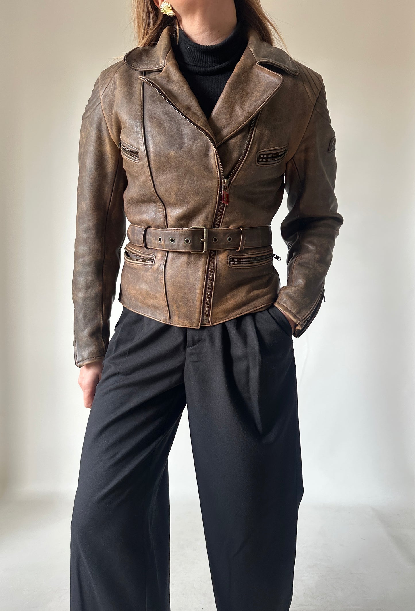 Dreamy brown distressed petite biker