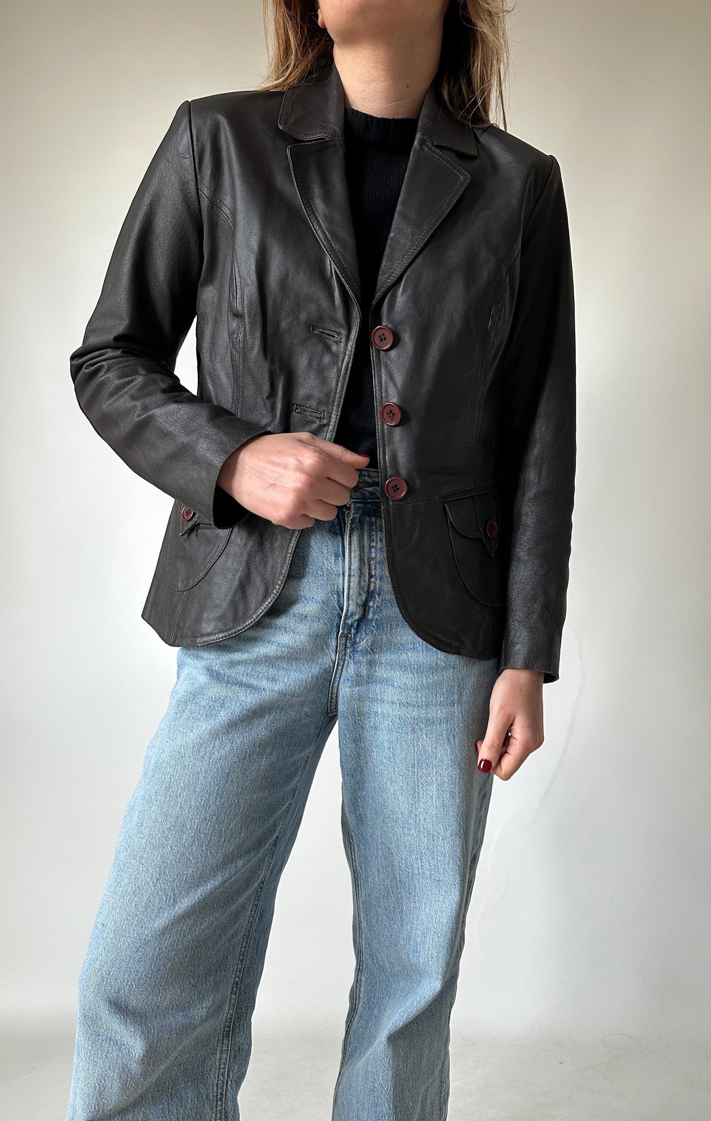 Chocolate petite leather blazer