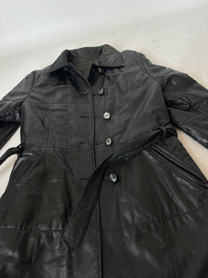 Black leather trench with belt