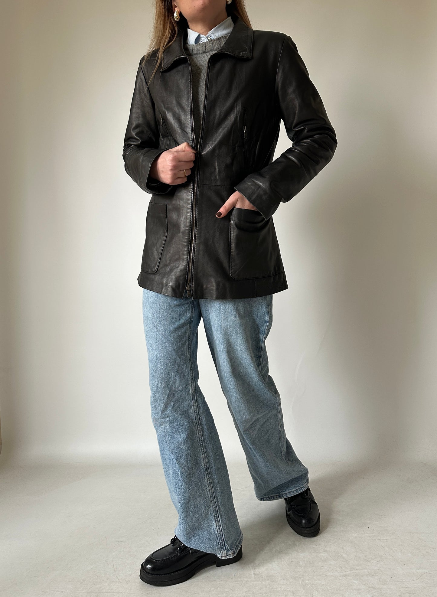 Dark chocolate slim leather jacket