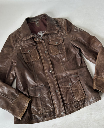 Distressed brown leather jacket