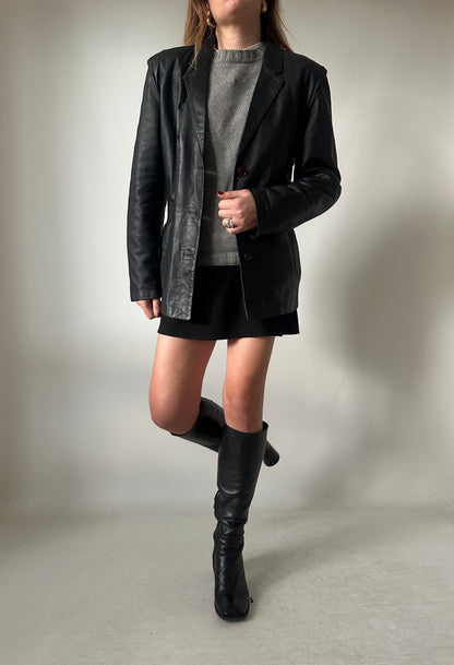 Petite leather jacket with belt