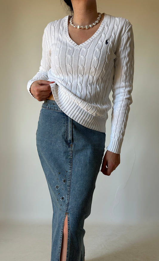 RALPH LAUREN white cable-knit sweater