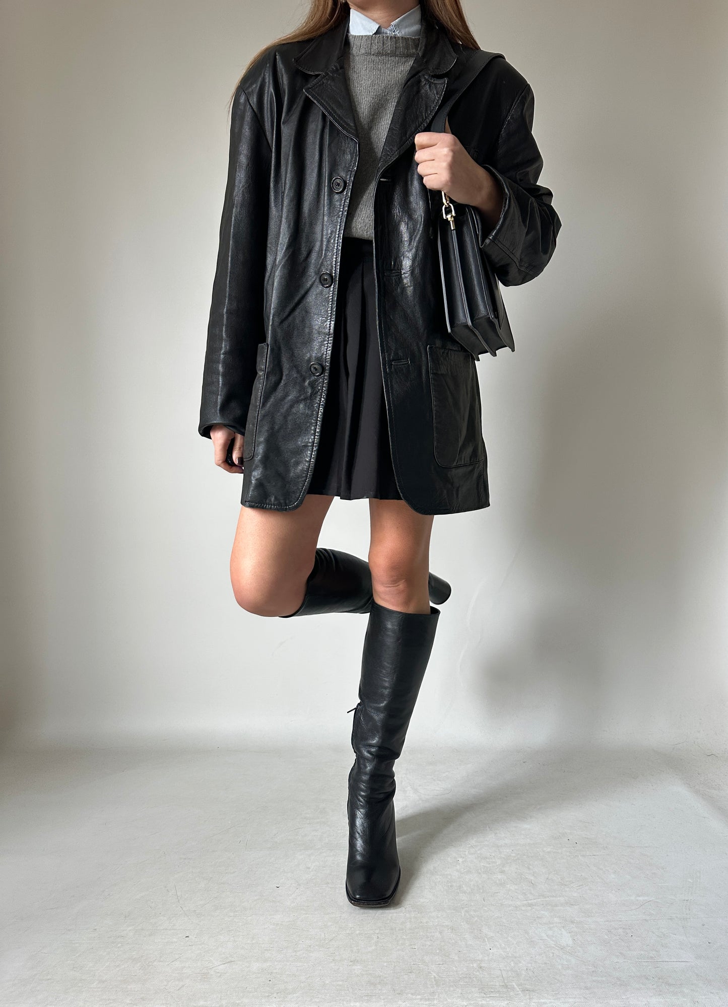 Minimal spring leather jacket