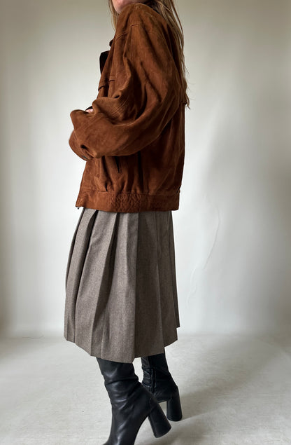 Dark brown suede bomber