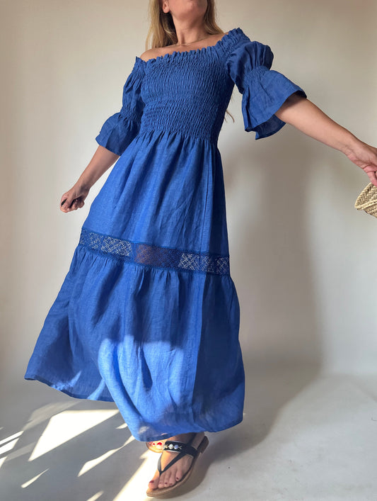 Abito Isabelle in lino - blu