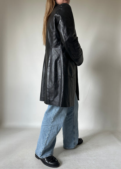 Black leather slim trench