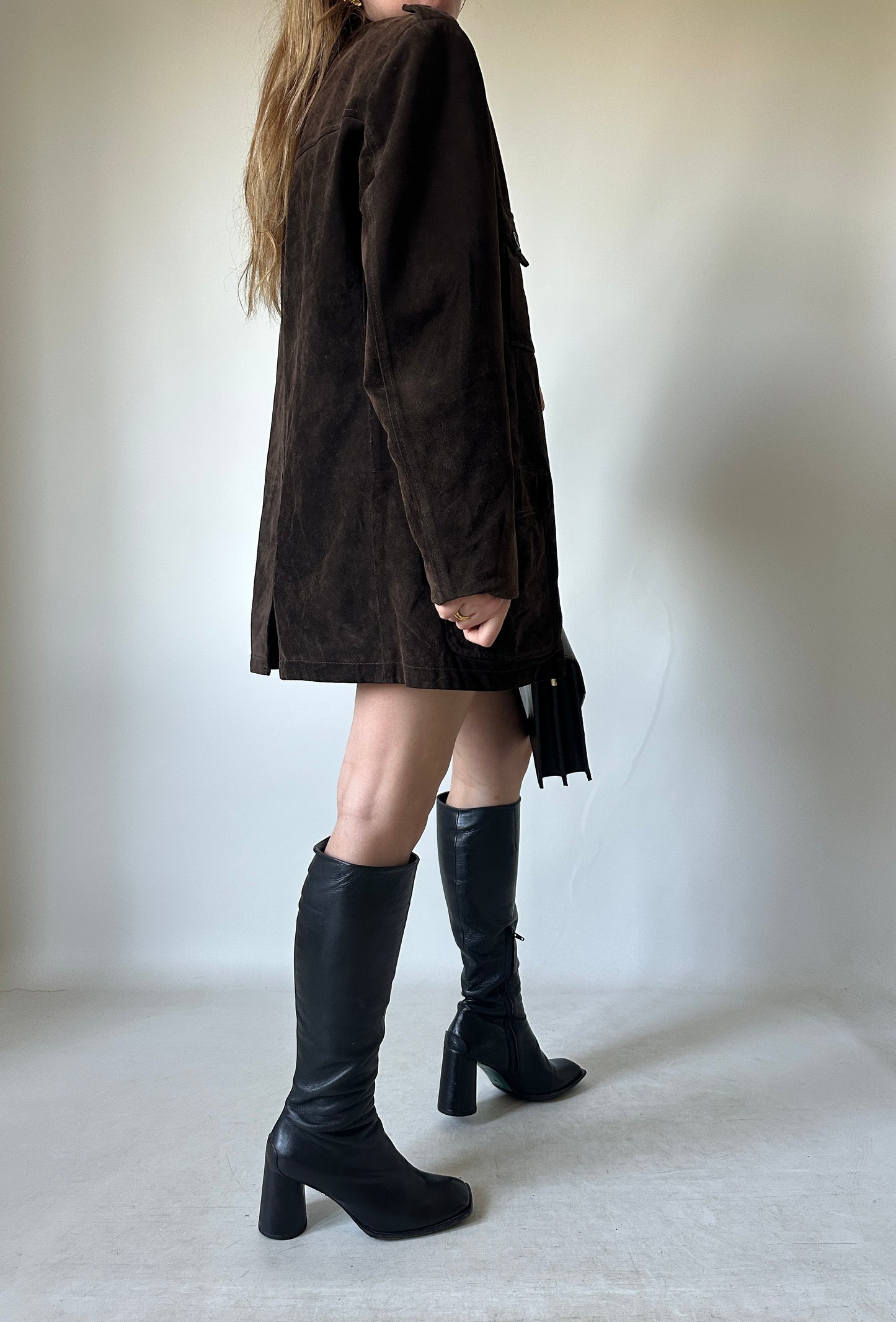 Giacca in suede cioccolato sfoderata
