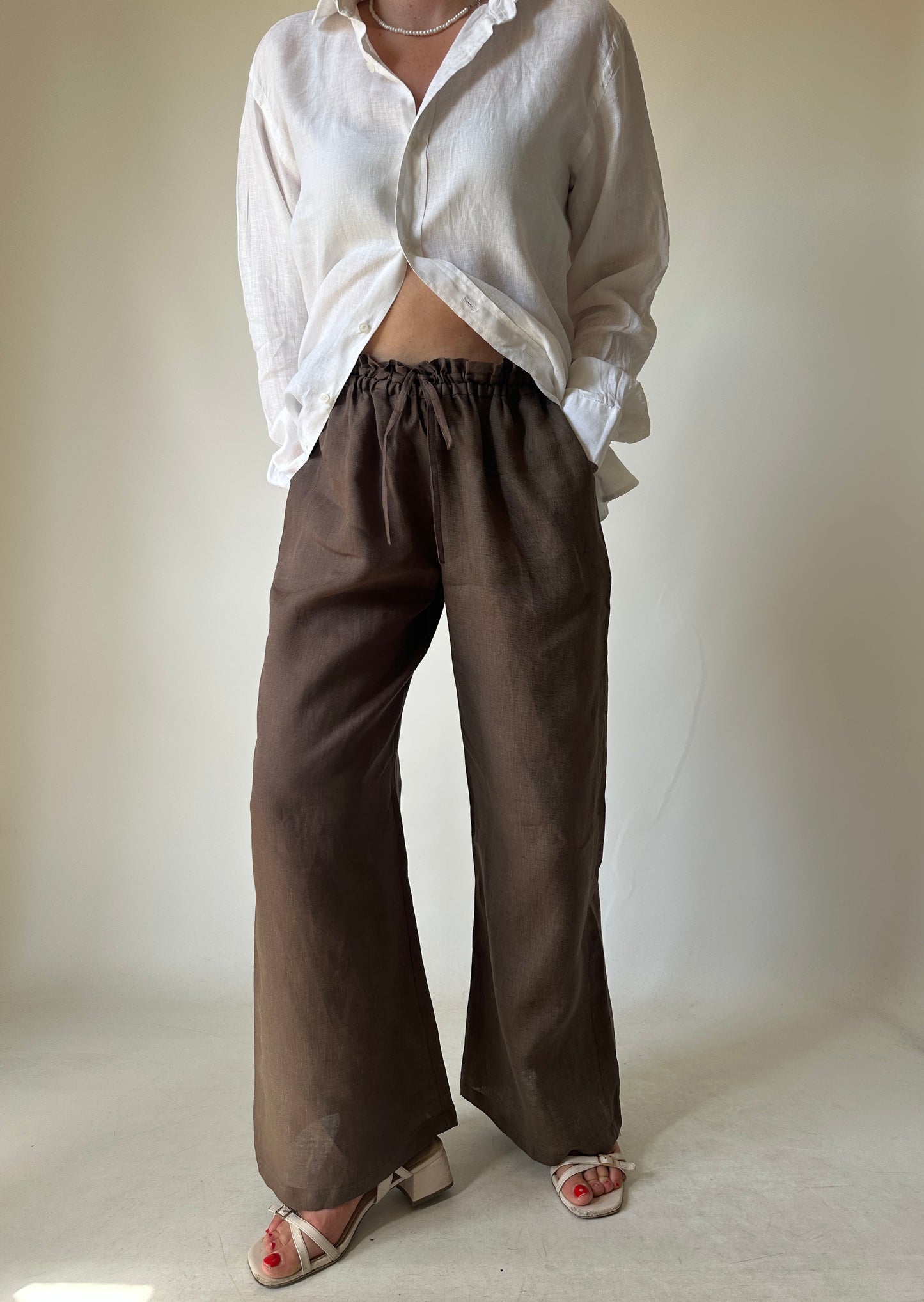 Pantalone Matilde in lino - cioccolato