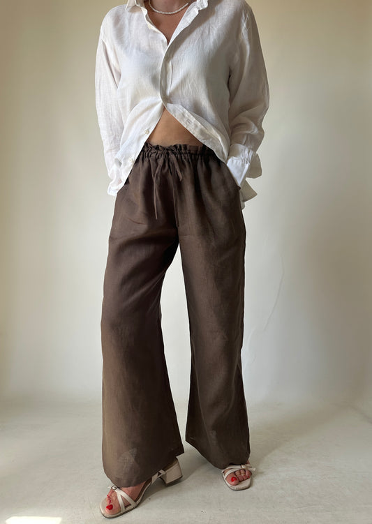Pantalone Matilde in lino - cioccolato
