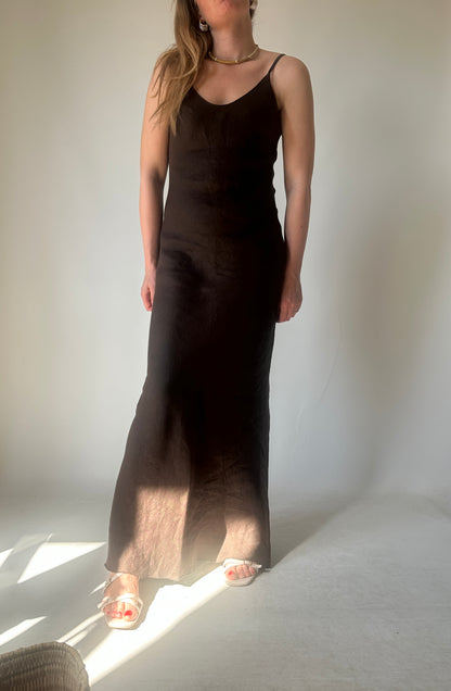 Dreamy chocolate long linen dress
