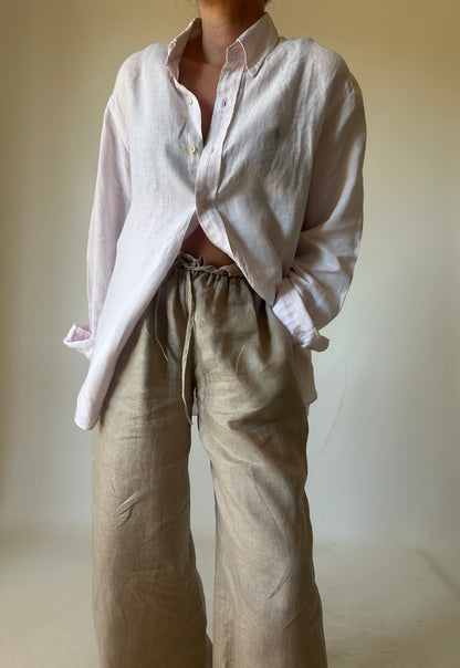 RALPH LAUREN camicia in lino rosa pallido