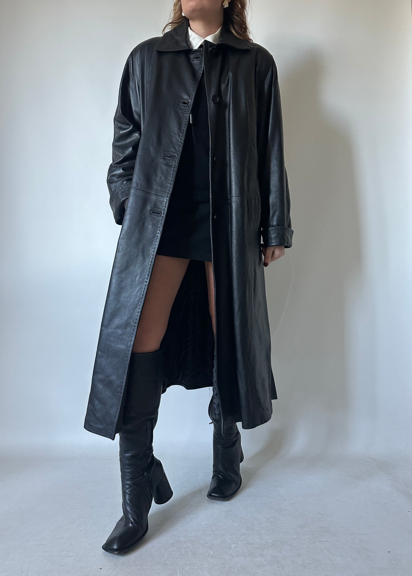 Extra long leather coat - new deadstock
