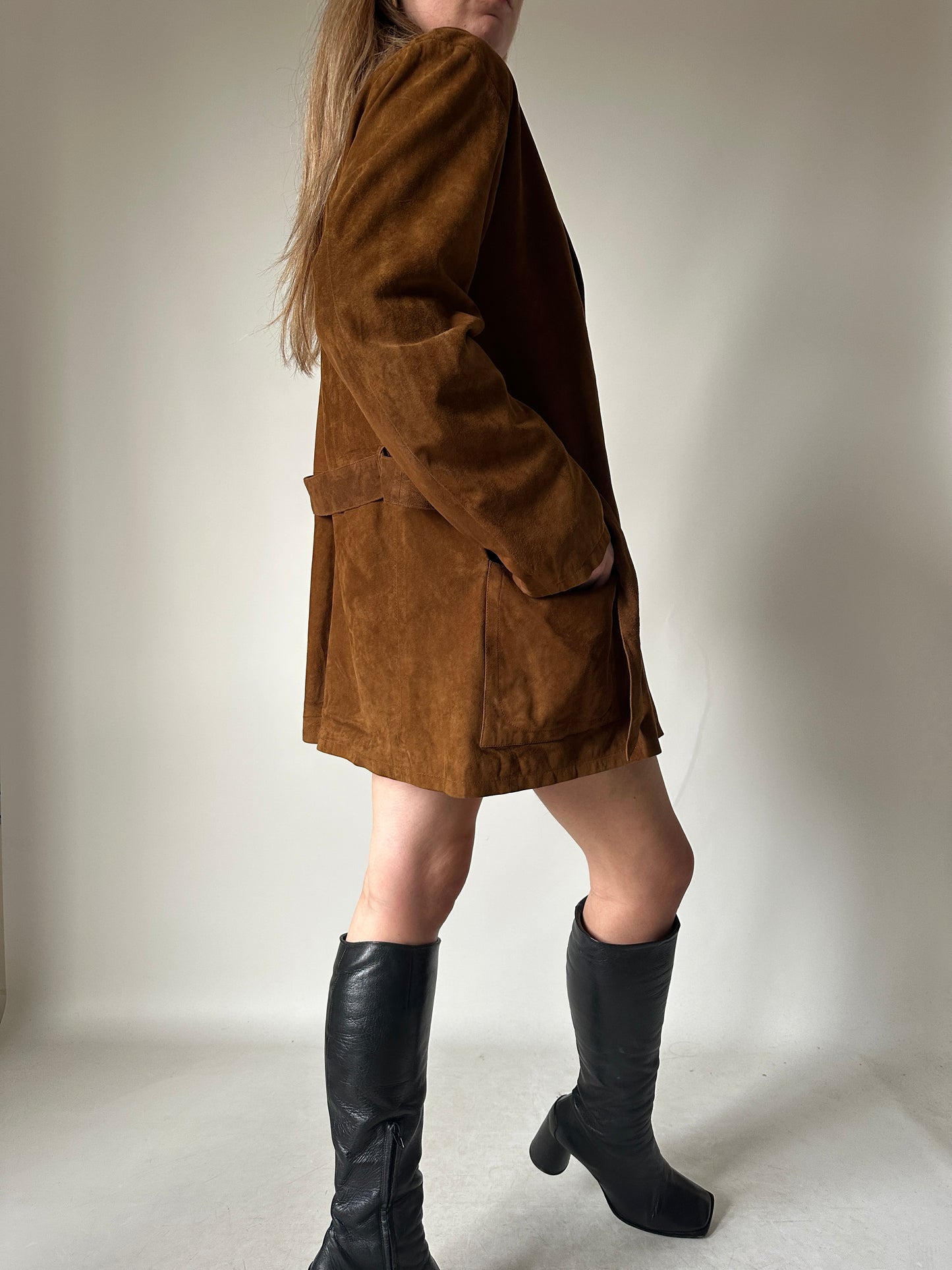Suede petite jacket with belt