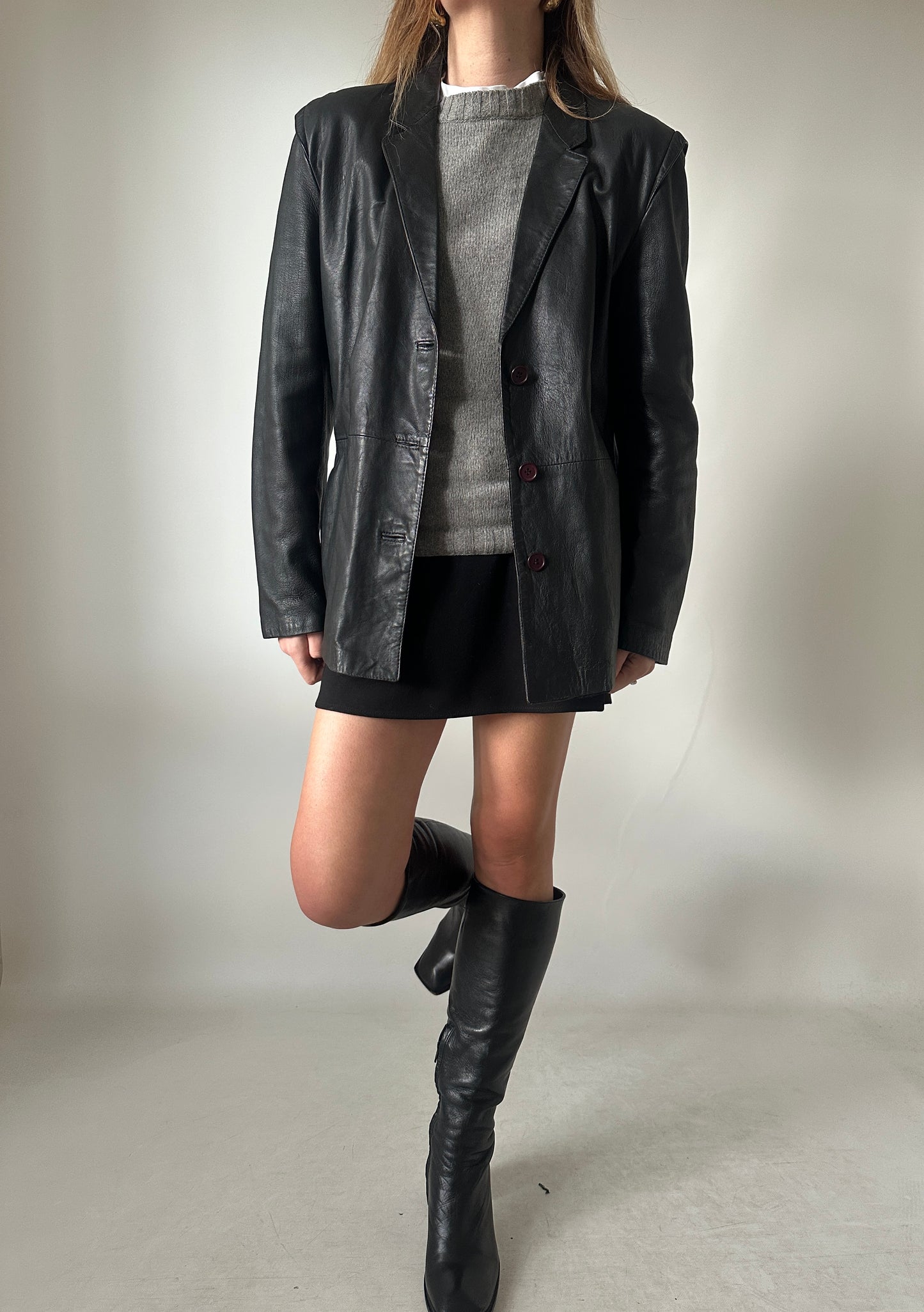 Petite leather jacket with belt