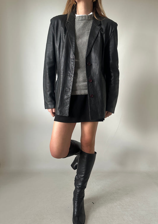 Petite leather jacket with belt